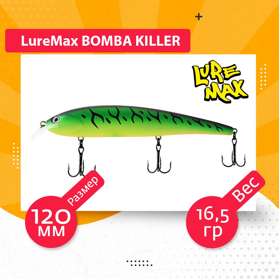 

Воблер для рыбалки LureMax BOMBA KILLER LWBK120FDR-078, Разноцветный