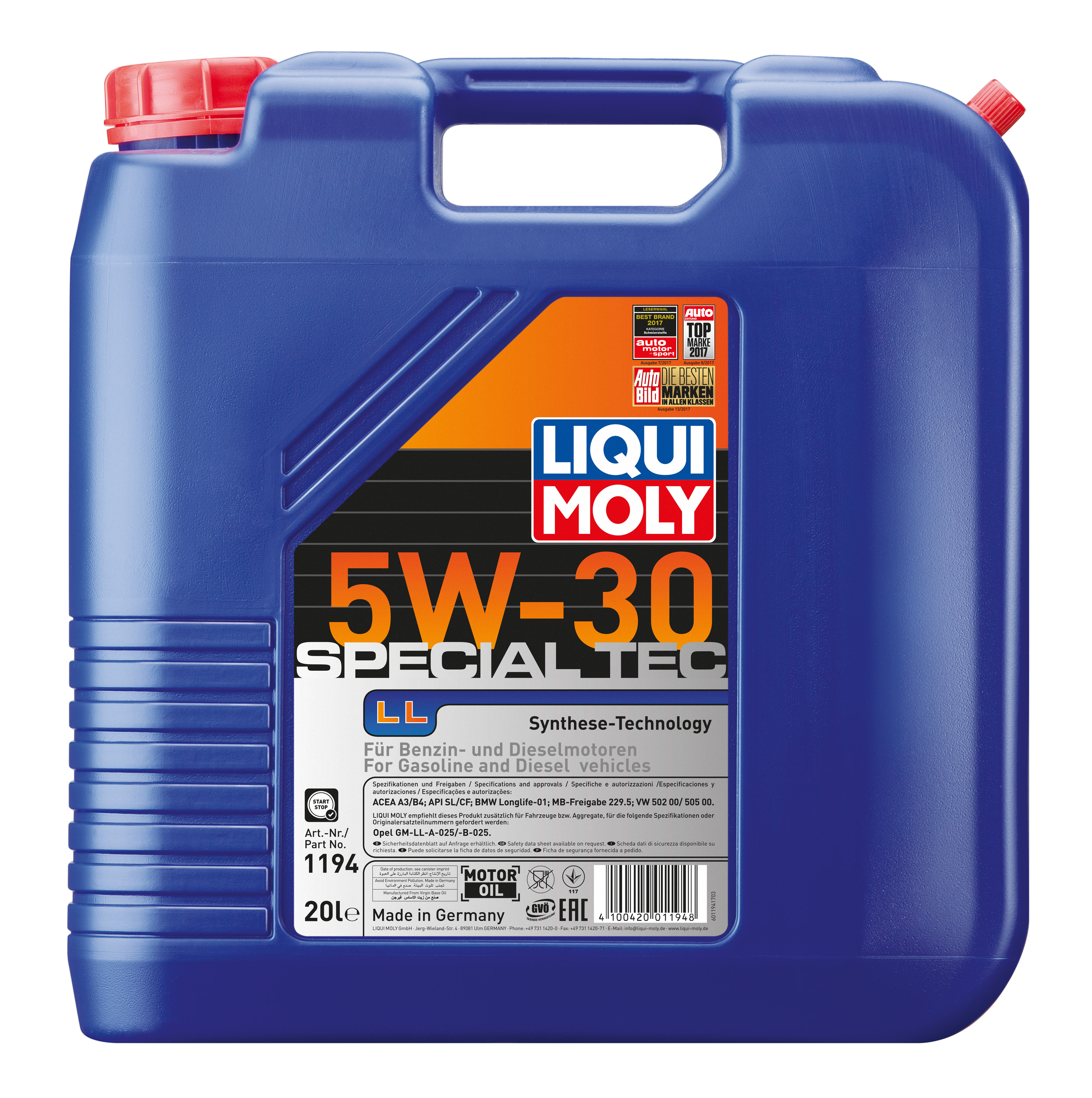 

1194 Liquimoly Нс-Синтетическое Моторное Масло Special Tec Ll 5W-30 20Л