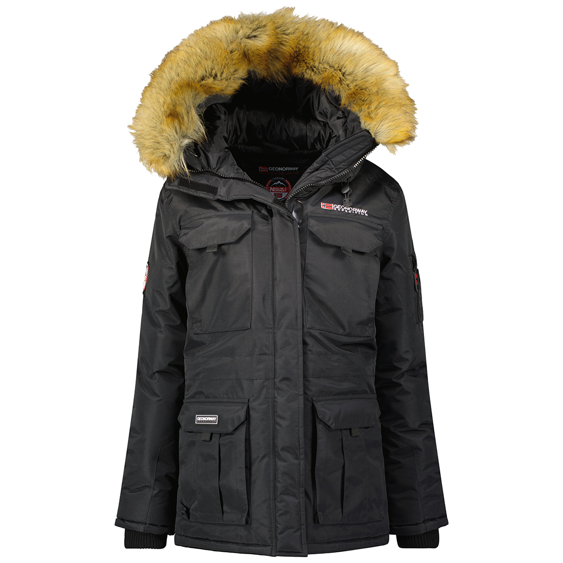 Парка женская Geographical Norway WW1254F-GNO, с капюшоном, черный, 2XL