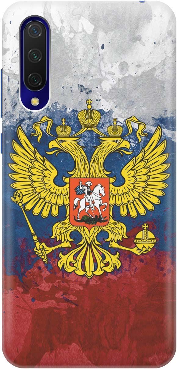

Чехол на Xiaomi Mi 9 Lite "Герб и Флаг РФ", Голубой;желтый, 427