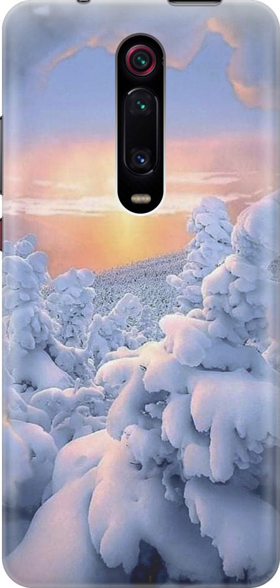 

Чехол на Xiaomi Mi 9T "Заснеженный лес", Белый;голубой, 447