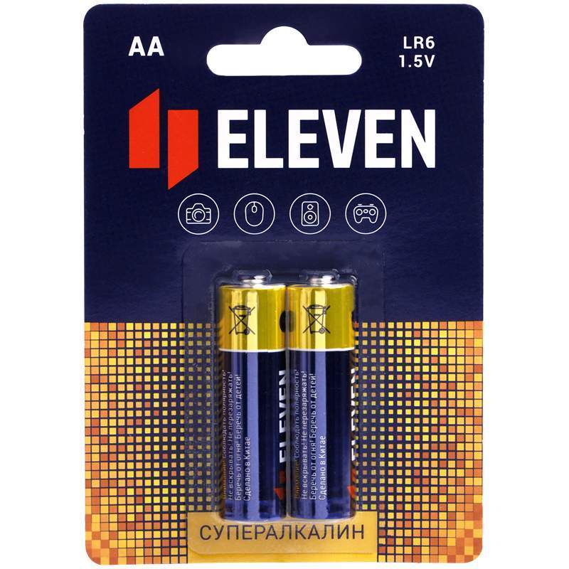 Батарейка Eleven SUPER AA (LR6) алкалиновая, BC2, комплект 16 батареек (8 упак. х 2шт.)