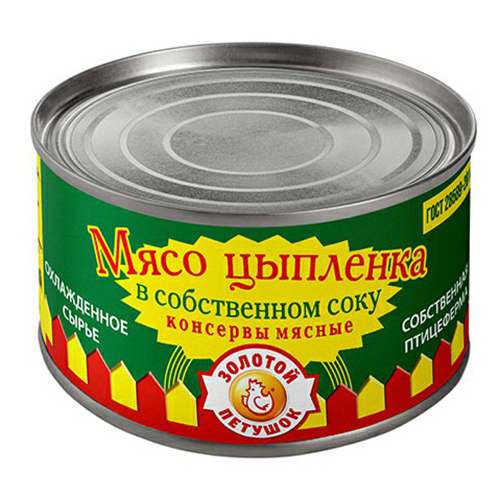 Мясо цыпленка Золотой Петушок в собственном соку 325 г