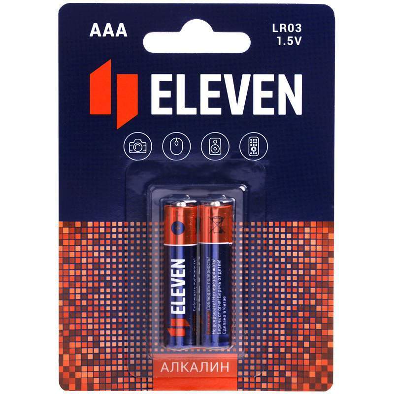 Батарейка Eleven AAA (LR03) алкалиновая, BC2, комплект 24 батарейки (12 упак. х 2шт.)