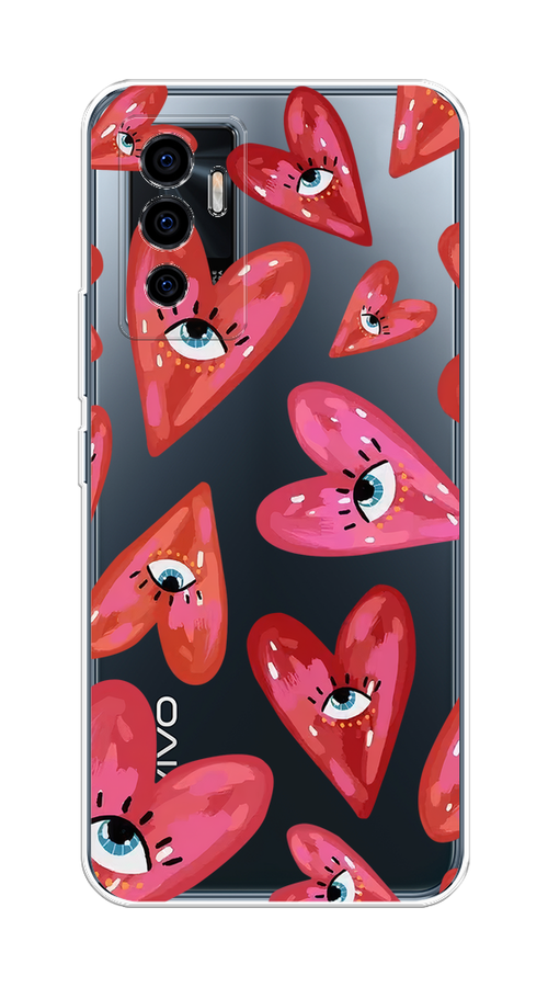 

Чехол на Vivo V23e/Y75 4G "Сердечки с глазами", Коричневый;красный;розовый, 267050-1