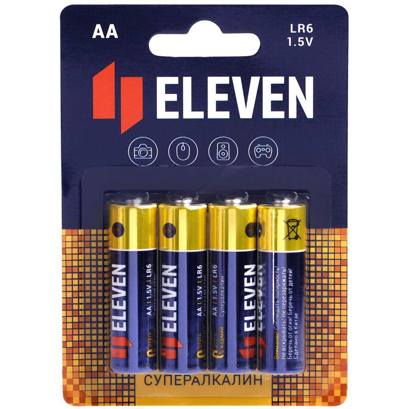 Батарейка Eleven SUPER AA (LR6) алкалиновая, BC4, комплект 20 батареек (5 упак. х 4шт.)