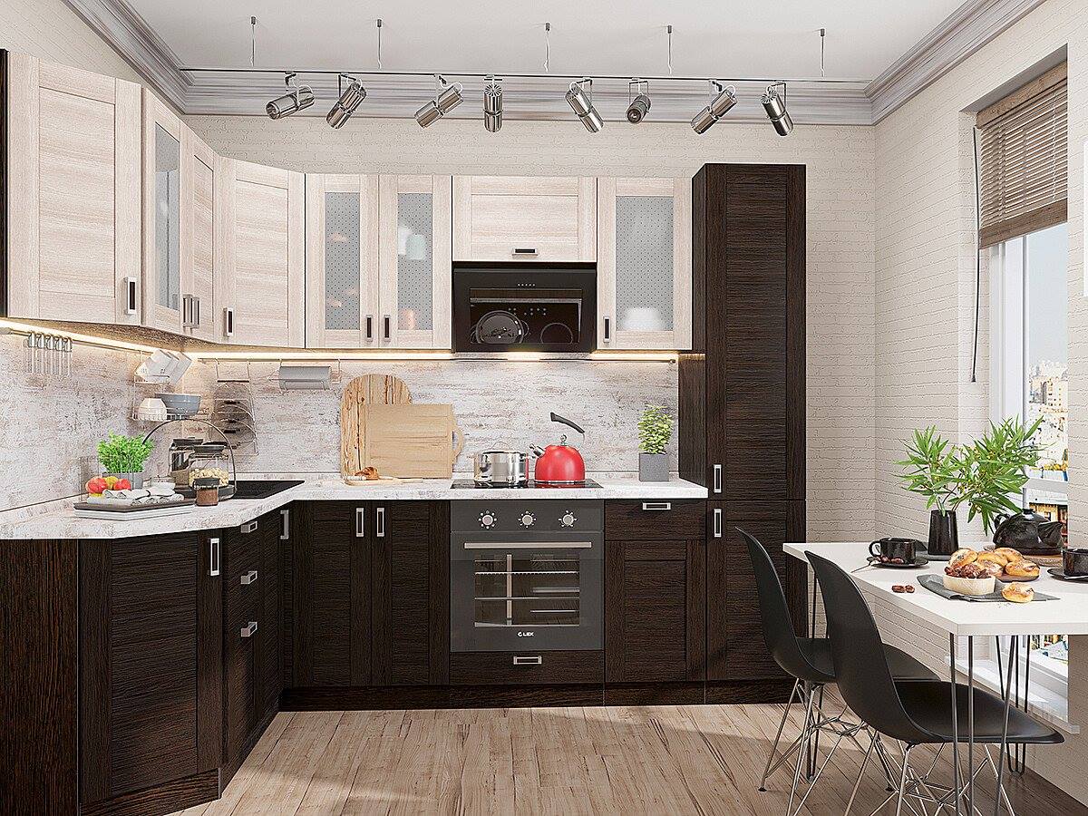 

Vivat Кухня Лофт-04 Cappuccino Veralinga/Wenge Veralinga/Венге 2140*1700/2600*600, Лофт-04
