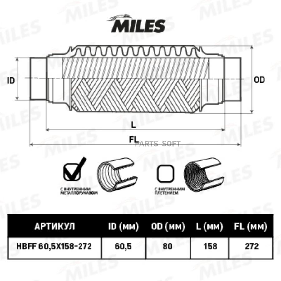 Гофра Miles Hbff605x158272 С Патрубками И Металлорукавом 60.5x158-272 Miles арт. HBFF605X1