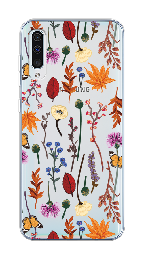 

Чехол на Samsung Galaxy A50/A30S "Orange Purple flowers", Оранжевый;красный;розовый;желтый;прозрачный, 28850-1