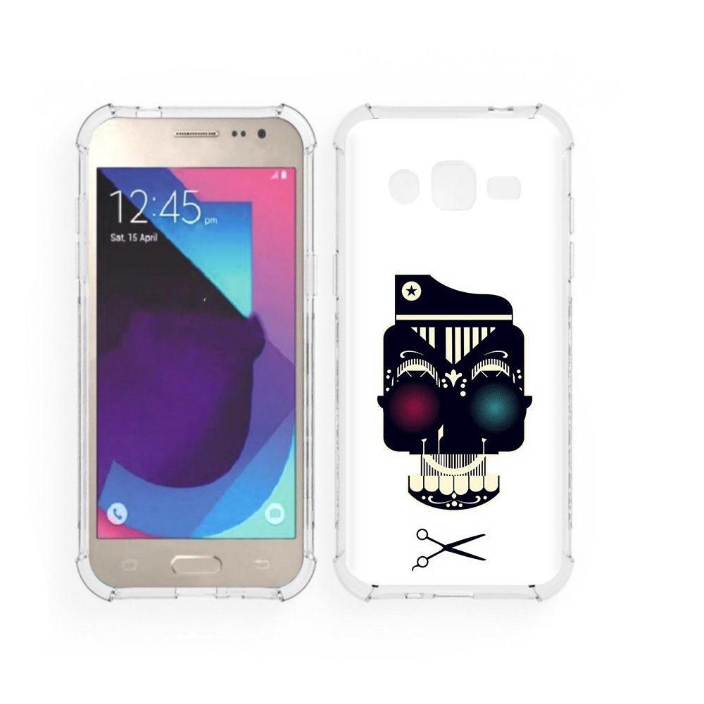 

Чехол MyPads Tocco для Samsung Galaxy J2 черно белый скелет с яркими глазами, Прозрачный, Tocco