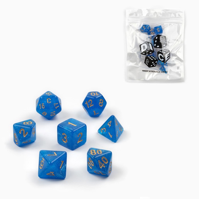

Набор кубиков Время игры для Dungeons and Dragons, ДнД, 7 шт, синий