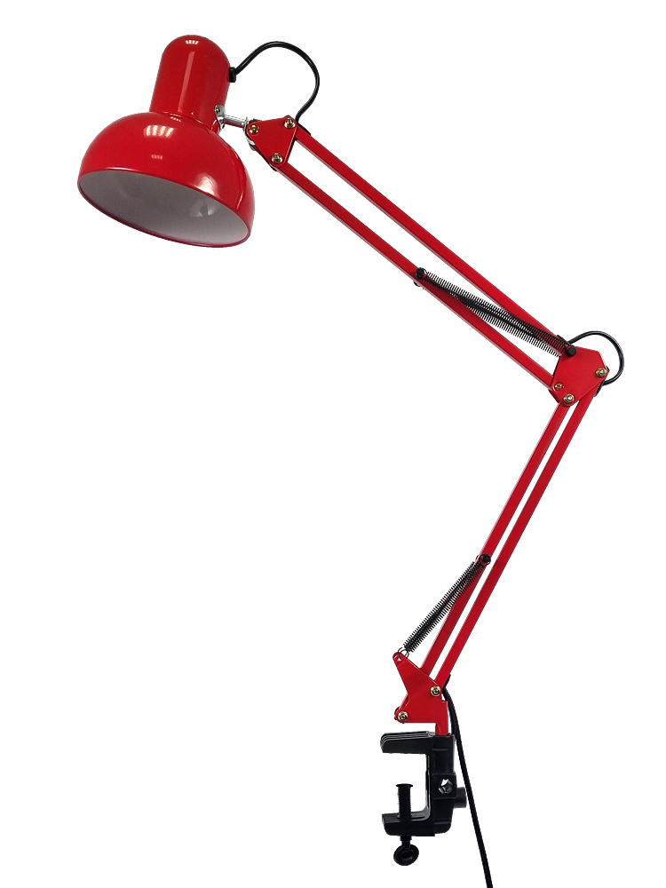 Лампа настольная URM на струбцине с регулирующим металлическим корпусом, красная