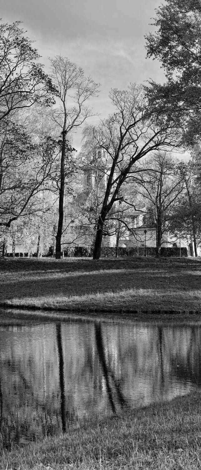 фото Самоклеющиеся фотообои "екатерининский парк в пушкине", 90x210 см, эффект черно-белый фотообои.рф