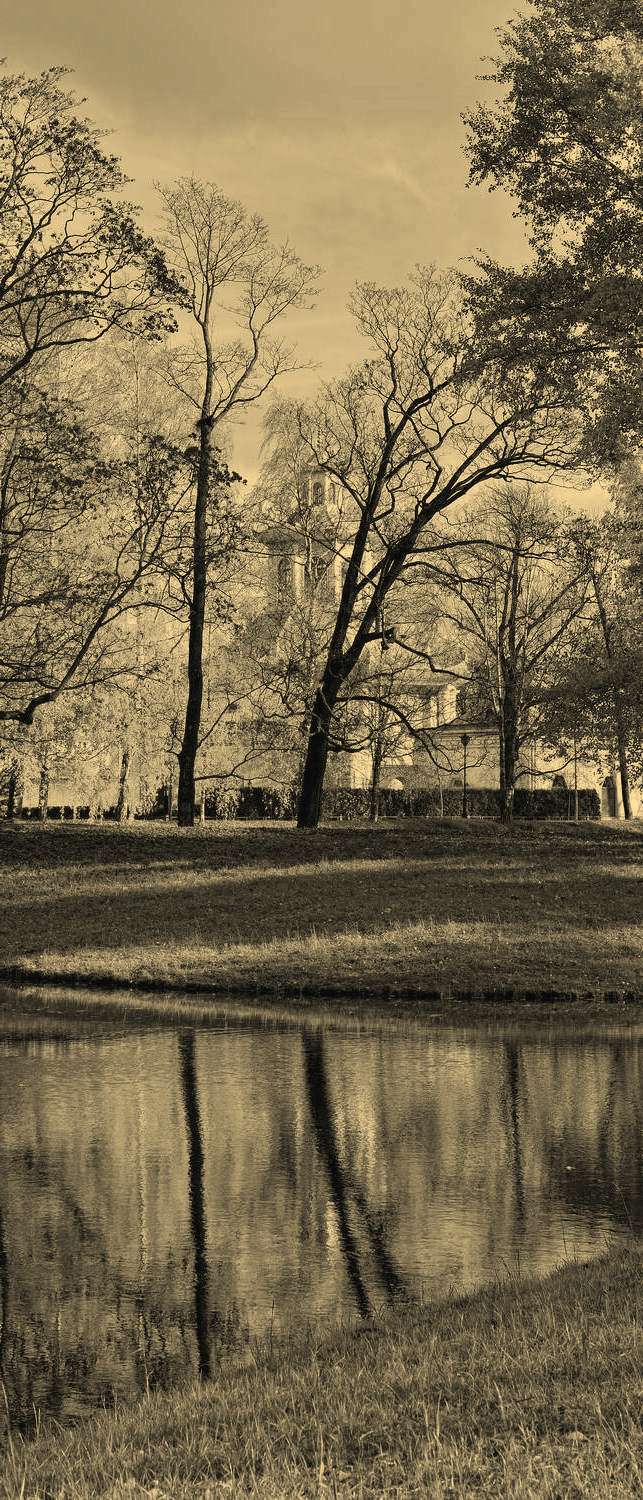 фото Самоклеющиеся фотообои "екатерининский парк в пушкине", 90x210 см, эффект сепия фотообои.рф