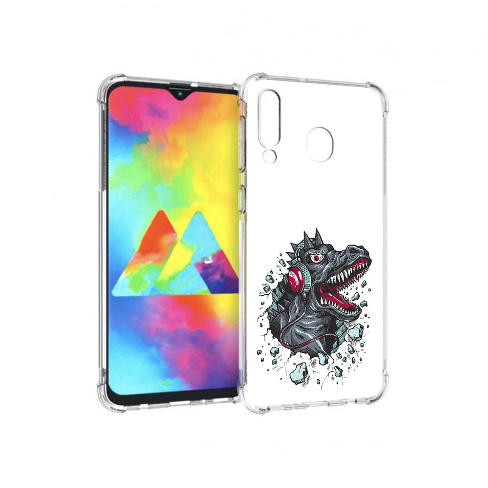 

Чехол MyPads Tocco для Samsung Galaxy M30 Нарисованный динозавр в наушниках, Прозрачный, Tocco