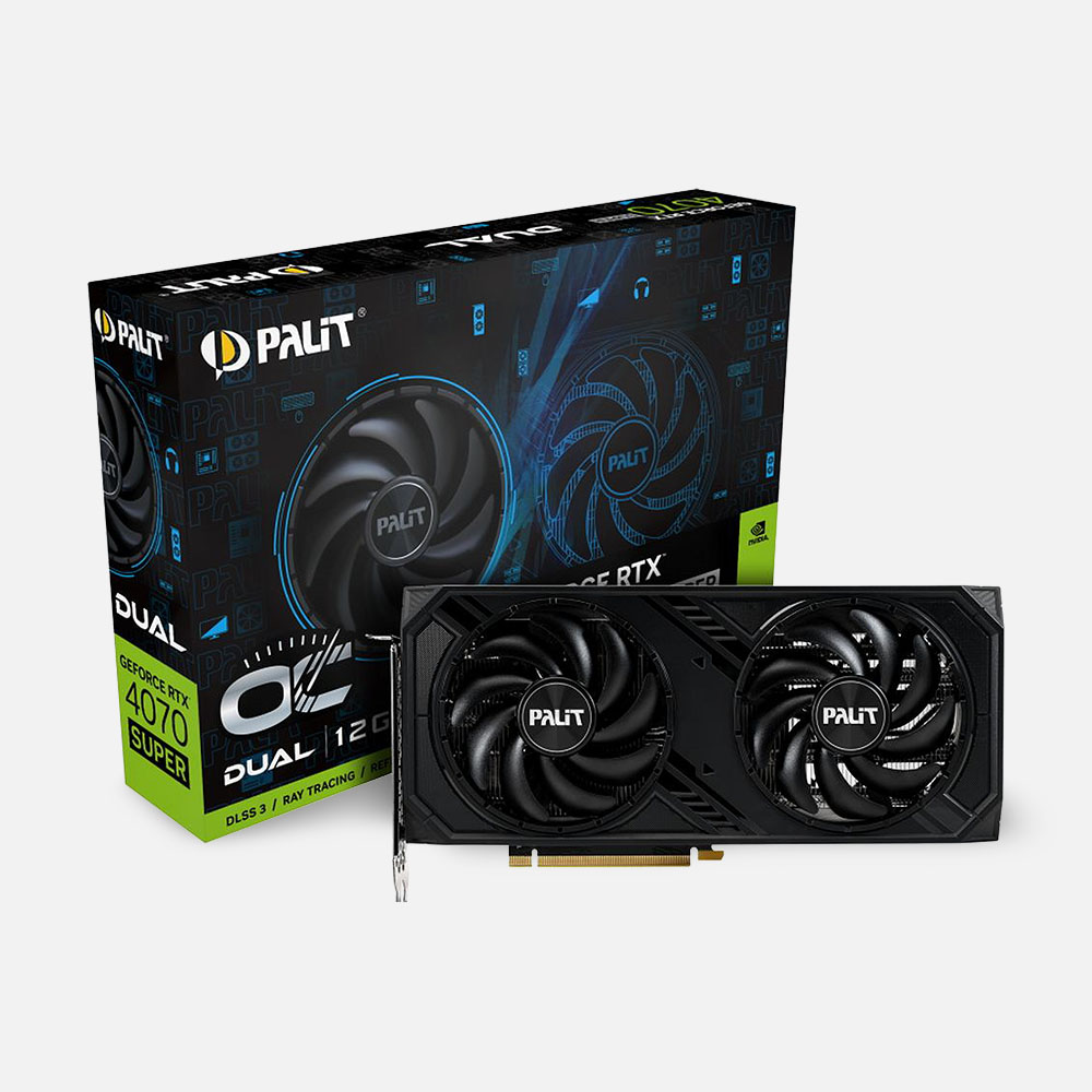 

Видеокарта Palit RTX4070 Super Dual OC 12 Гб, GDDR6X, 192bit, DPx3, HDMI, 2FAN RTL, Черный, RTX4070