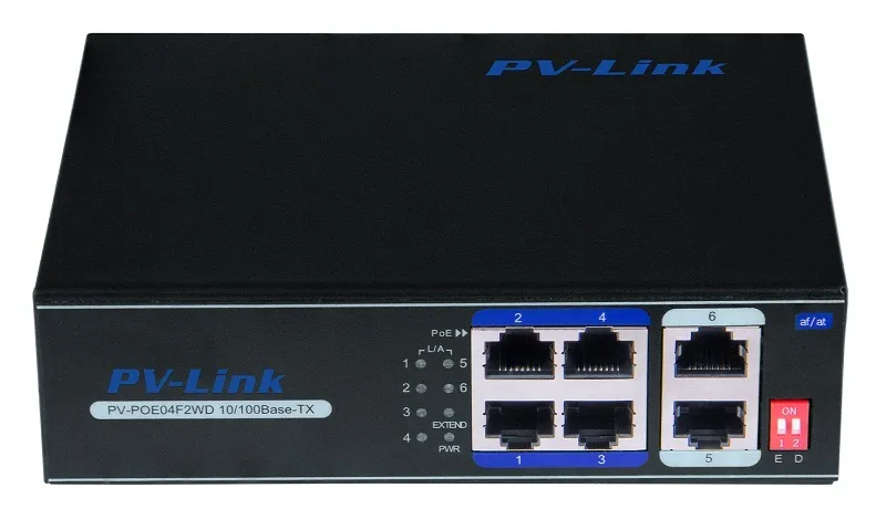 PV-POE04F2WD PV-Link (ver.2066) 6 портовый коммутатор для видеонаблюдения с Poe