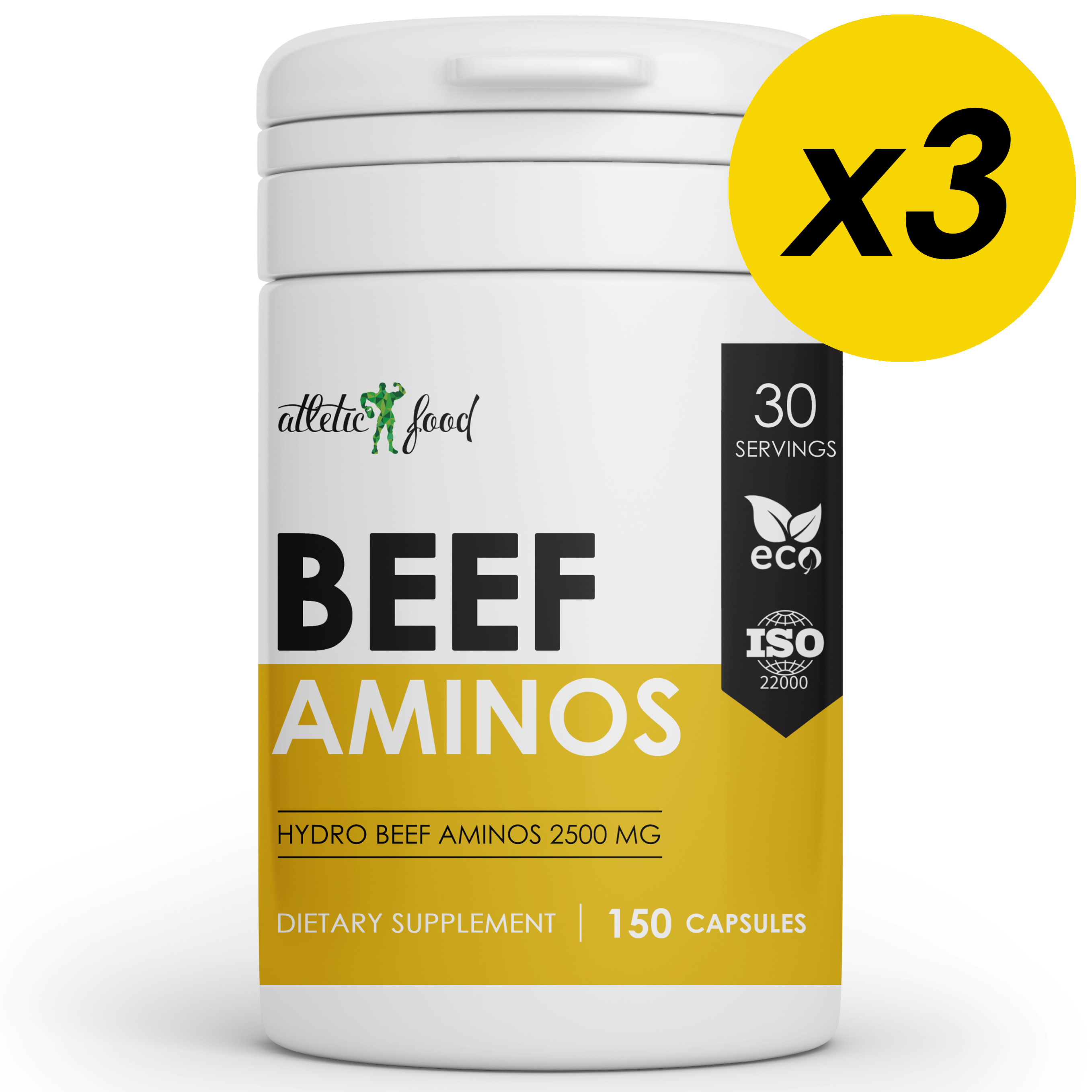 

Atletic Food Hydro Beef Aminos 2500 mg-450 капсул(3 шт по 150 капсул), Beef Aminos