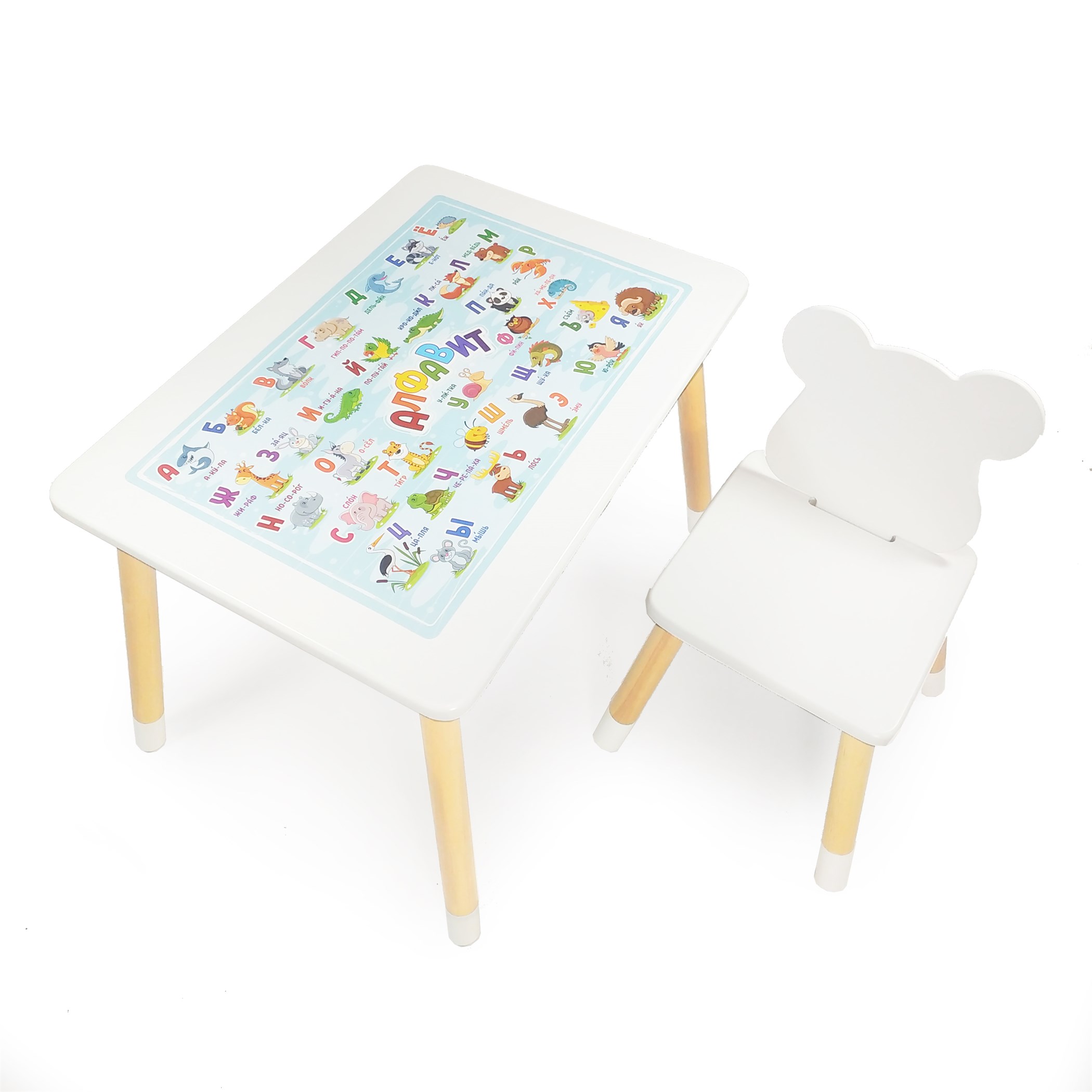 фото Детский комплект стол и стул с накладкой алфавит я сам мишутка (белый; белый; береза)