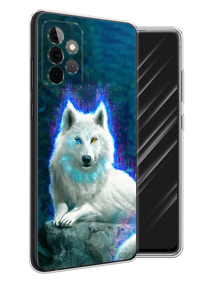 

Чехол Awog на Samsung Galaxy A72 / Самсунг Галакси А72 "Белоснежный волк", Белый;зеленый;фиолетовый, 2101950-2