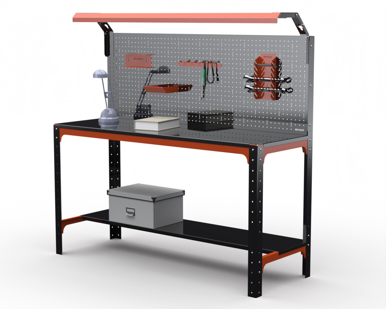 

Стол металлический Metalex серия KIT 750х1500х600 1 полка + перфопанель с комп. освещения