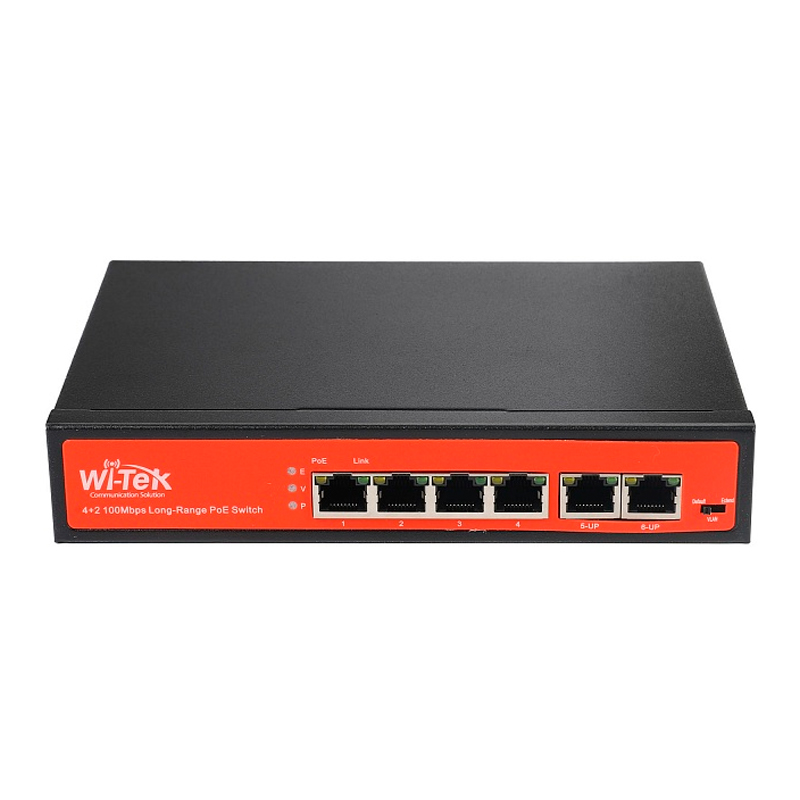 Неуправляемый коммутатор Wi-Tek WI-PS205 v2, 4 PoE порта 100Base-TX + 2 100Base-TX, 1 порт