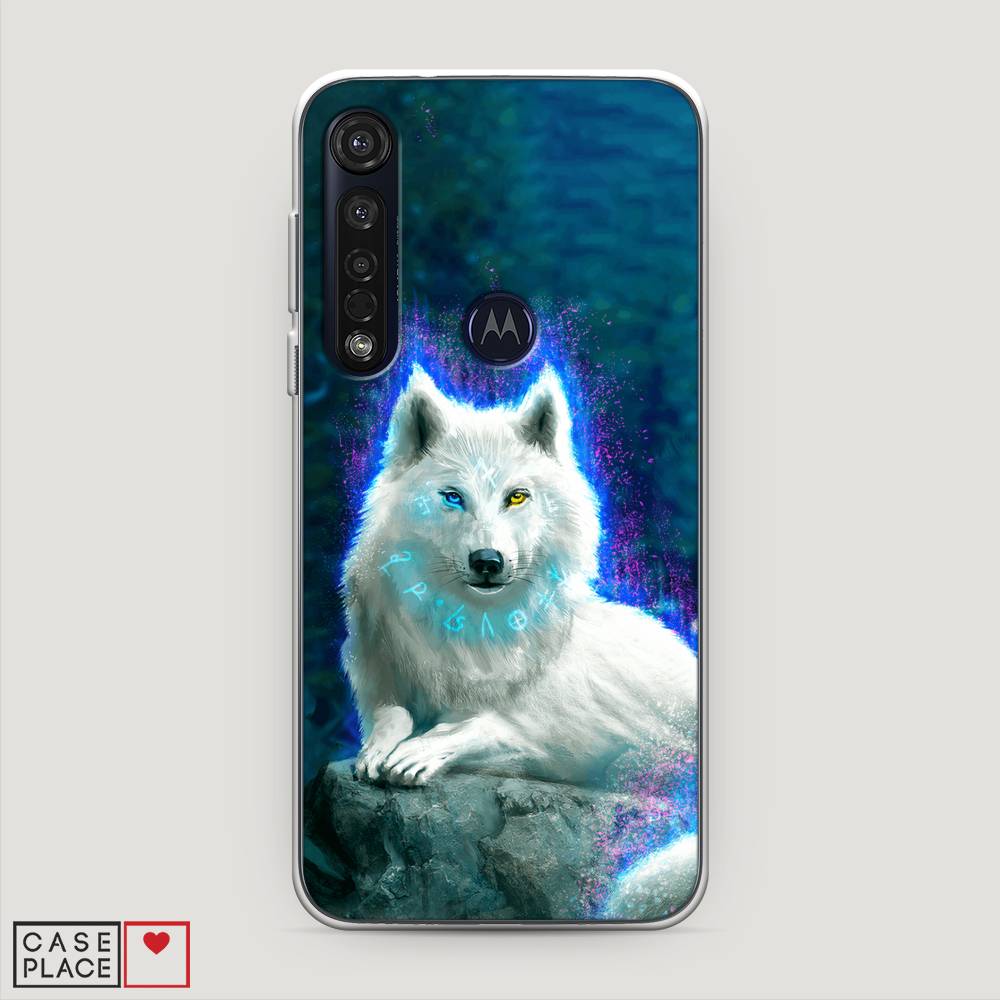 

Чехол Awog на Motorola Moto G8 Plus / Моторола Мото G8 Плюс "Белоснежный волк", Белый;зеленый;фиолетовый