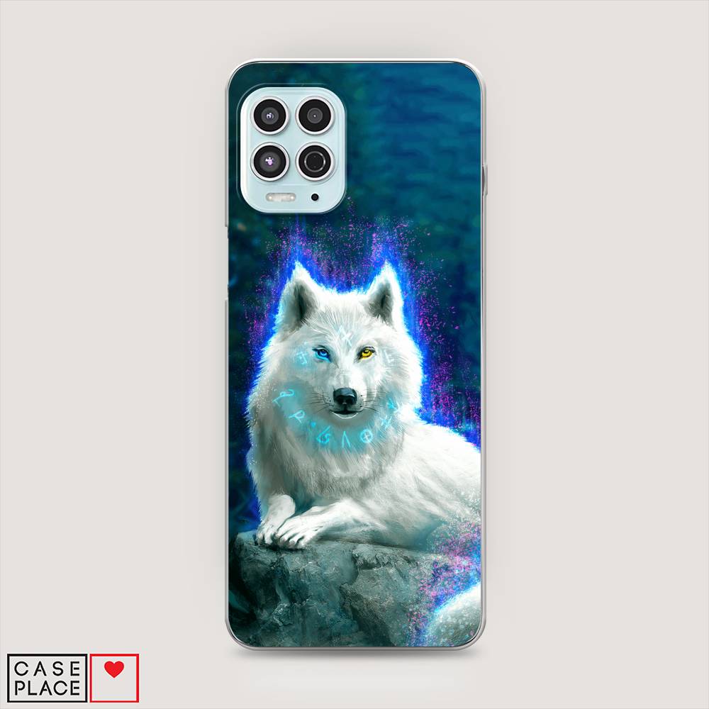 

Чехол Awog на Motorola Moto G100 / Моторола Мото G100 "Белоснежный волк", Белый;зеленый;фиолетовый