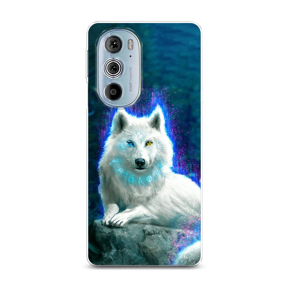 

Чехол Awog на Motorola Edge 30 Pro / Моторола Эдж 30 Про "Белоснежный волк", Белый;зеленый;фиолетовый