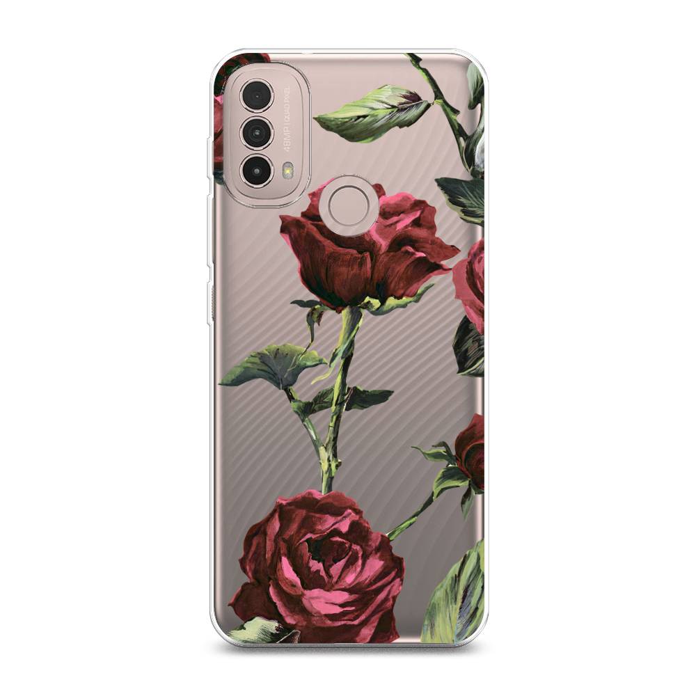 

Чехол Awog на Motorola Moto E40 / Моторола Мото E40 "Бордовые розы фон", Красный