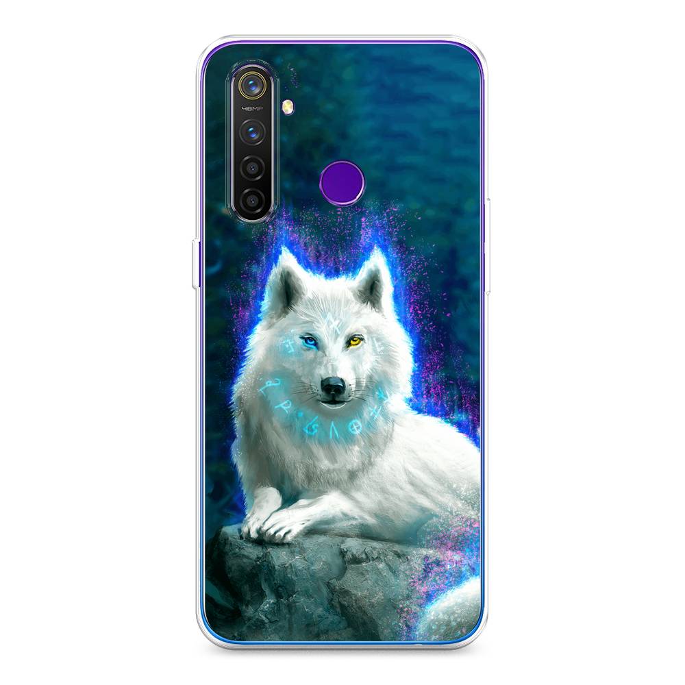 

Чехол Awog на Realme 5 Pro / Реалми 5 Про "Белоснежный волк", Белый;зеленый;фиолетовый
