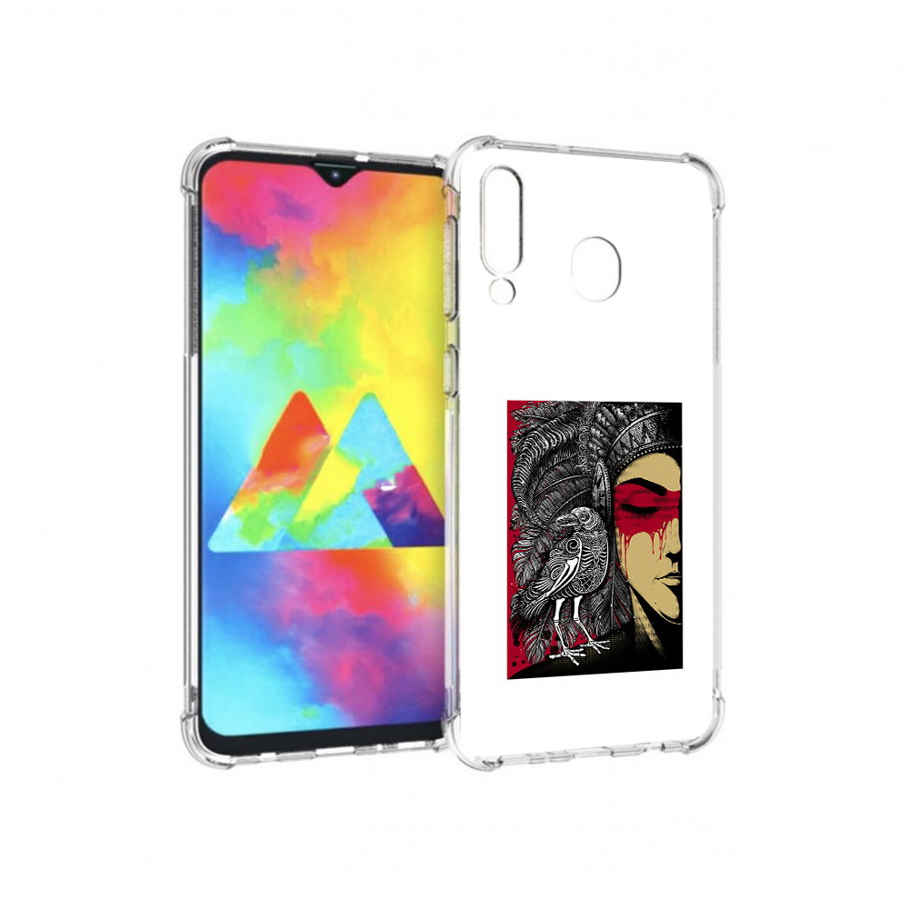 

Чехол MyPads Tocco для Samsung Galaxy M30 девушка с вороном в абстракции, Прозрачный, Tocco