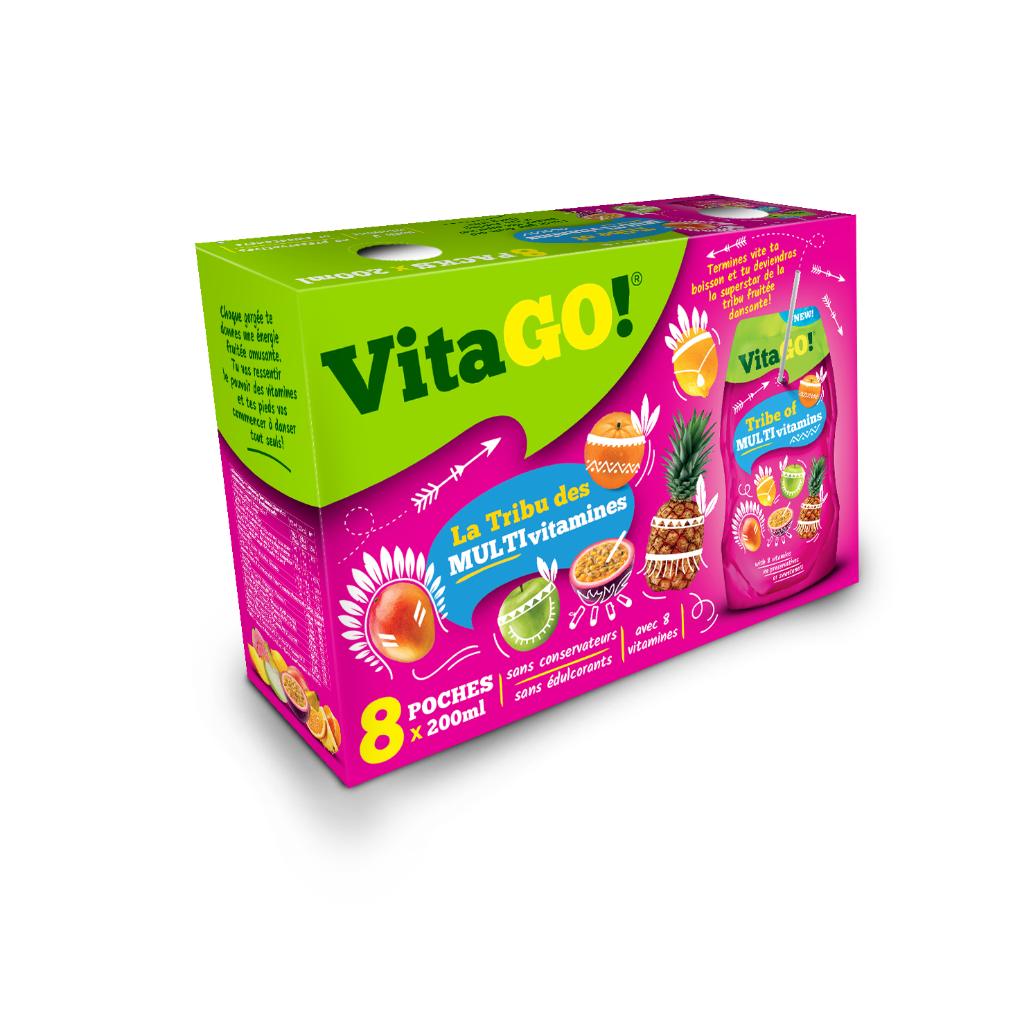 Напиток сокосодержащий Vitago Tribe of Multi vitamins негазированный, 8x200 мл