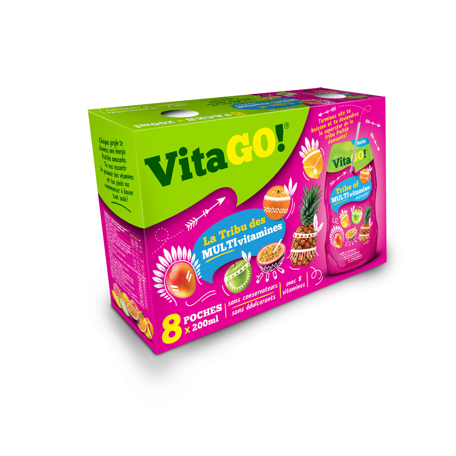 Напиток сокосодержащий Vitago Tribe of Multi vitamins негазированный, 8x200 мл