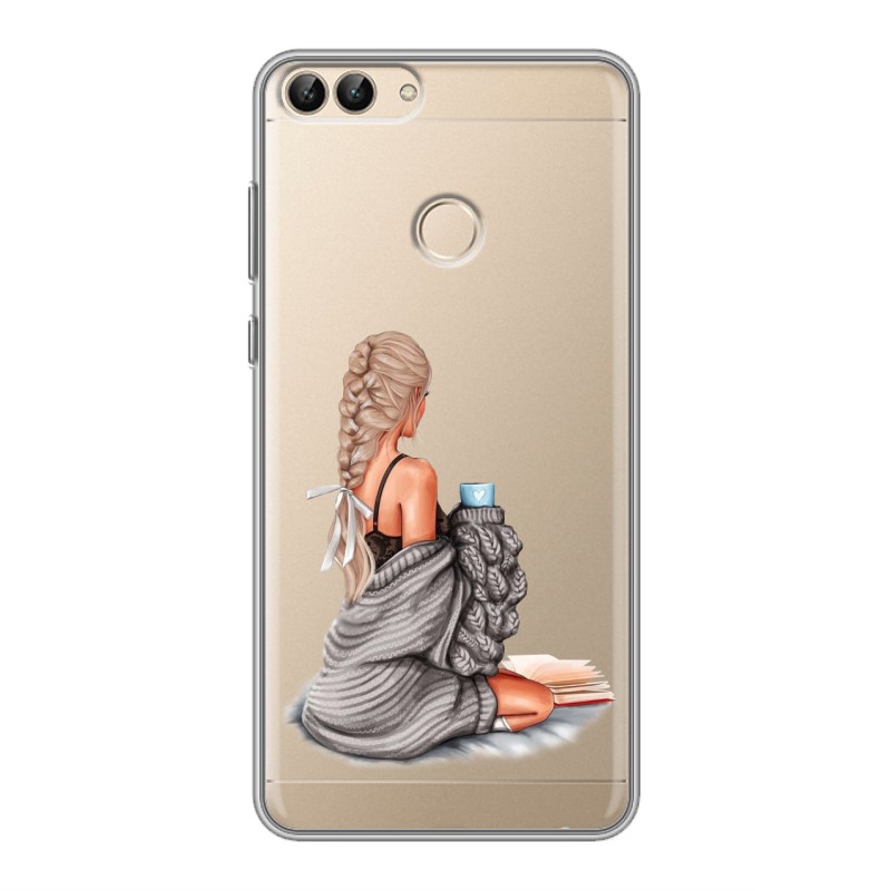 

Полупрозрачный дизайнерский силиконовый чехол для Huawei P Smart Девушка и кофе