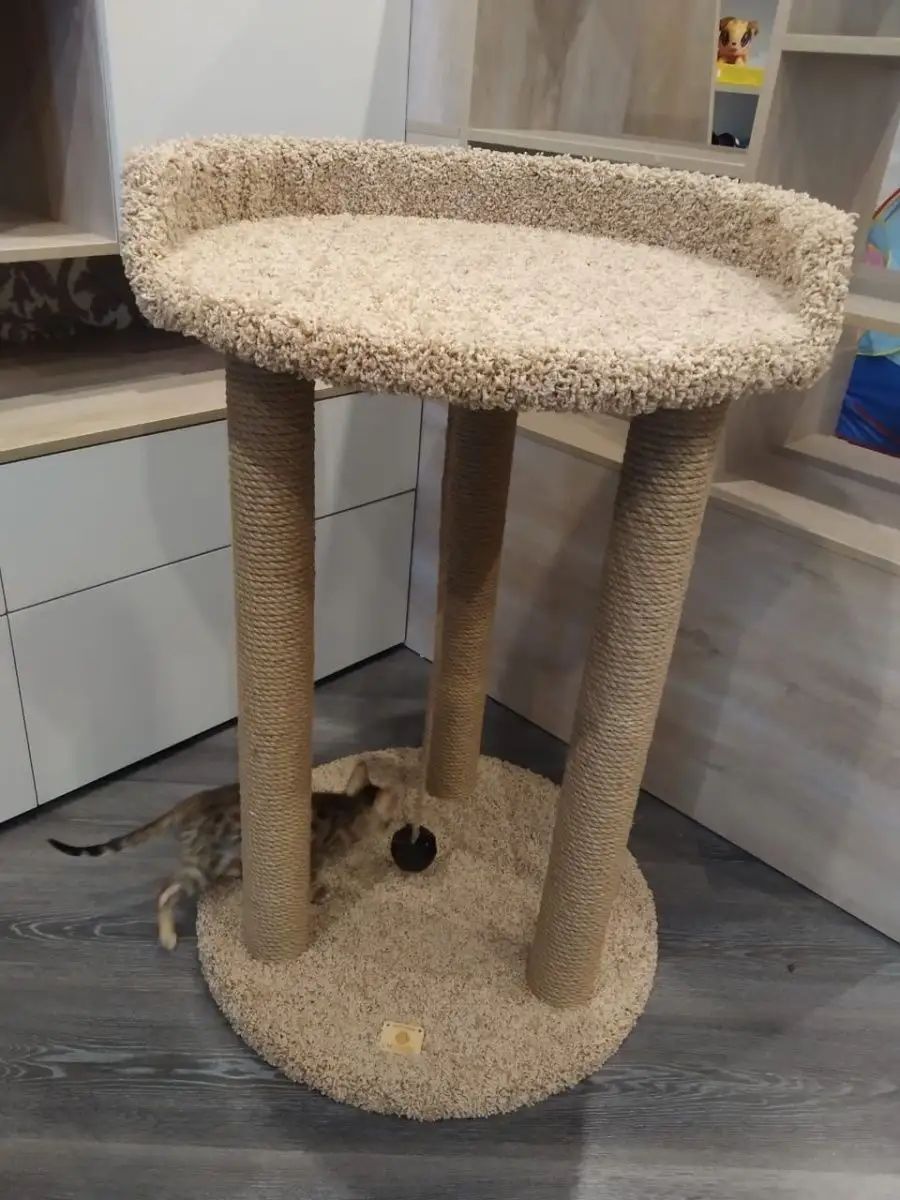 Комплекс для игрушек Моя котя Ротонда, бежевый, ковролин, дерево, ДСП, джут, 95 см