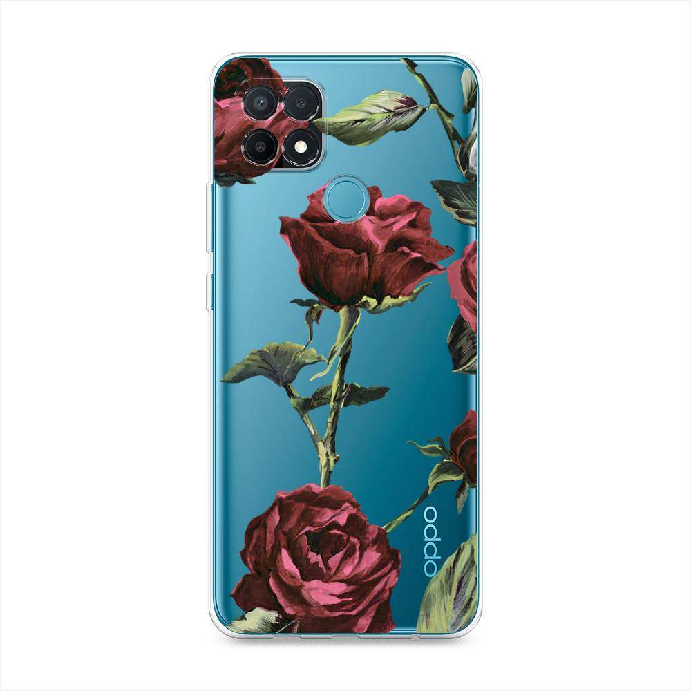 

Чехол Awog на Oppo A15s / Оппо A15s "Бордовые розы фон", Красный