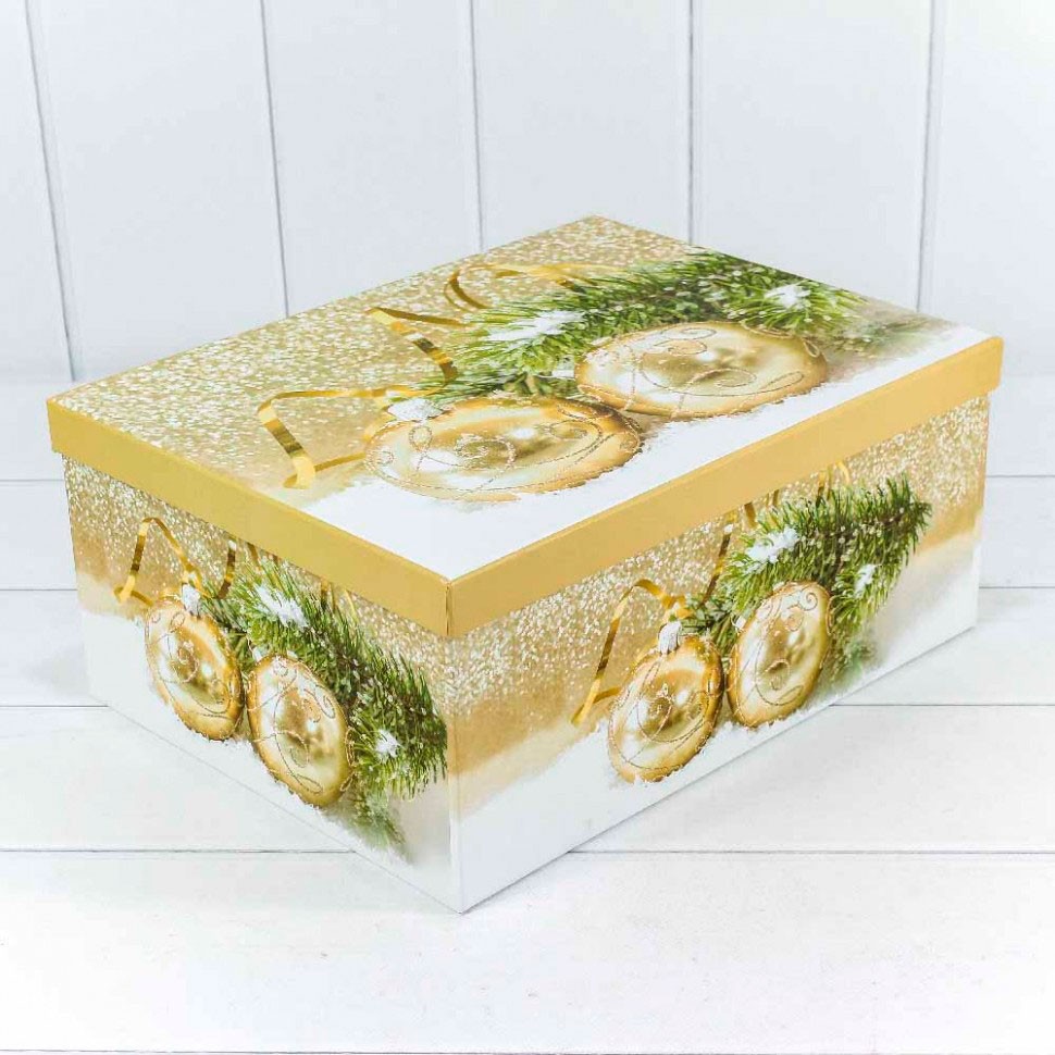 Коробка подарочная OMG-GIFT Золотые шары 730605/1654-25 прямоугольная №3 23х16,5х9,5