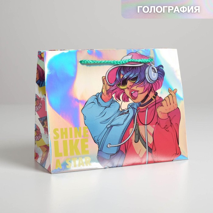 

Пакет подарочный голографический Shine like a star, 23 × 18 × 10 см, Коллекция упаковки Girl style