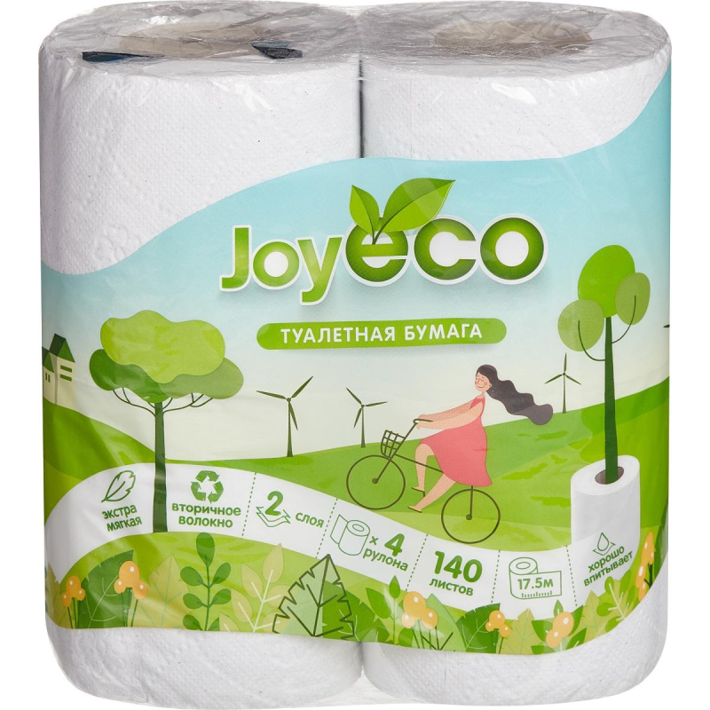 Бумага туалетная JOY eco, 2-х слойная, 4шт