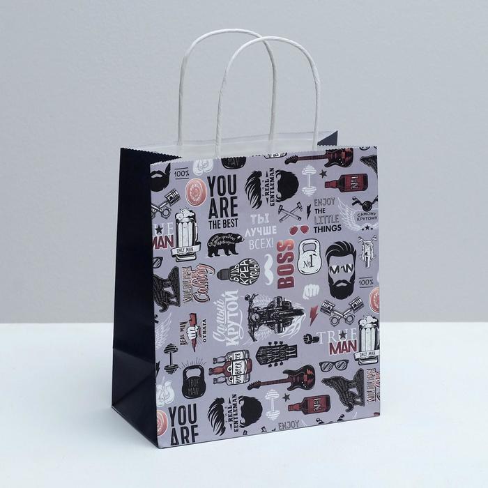 

Пакет подарочный крафтовый «Крутой», 22 х 25 х 12 см, Черный, Коллекция упаковки "Брутальность"