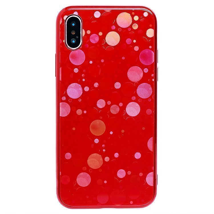 

Чехол iPhone X, iPhone Xs силиконовый со стеклянной вставкой (рис.002/001) <красный>, Серебристый, iPhone X