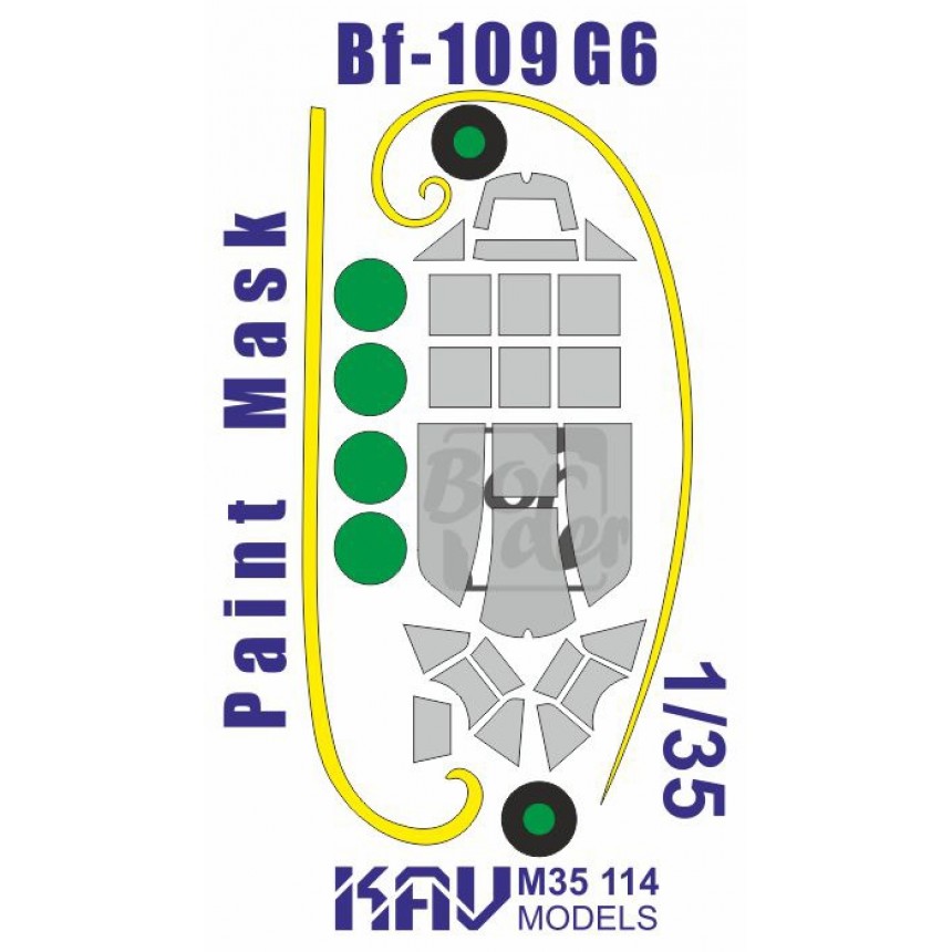 

Окрасочная маска KAV Models 1/35 на остекление Me Bf-109 G6 Border M35 114