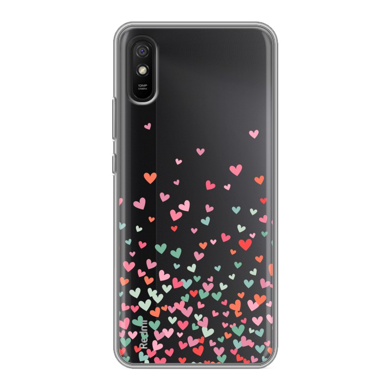 

Полупрозрачный дизайнерский силиконовый чехол для Xiaomi RedMi 9A Прозрачные сердечки
