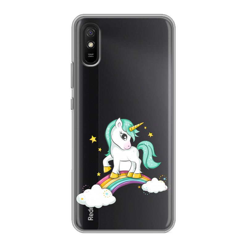 

Полупрозрачный дизайнерский силиконовый чехол для Xiaomi RedMi 9A Радуга и единорог