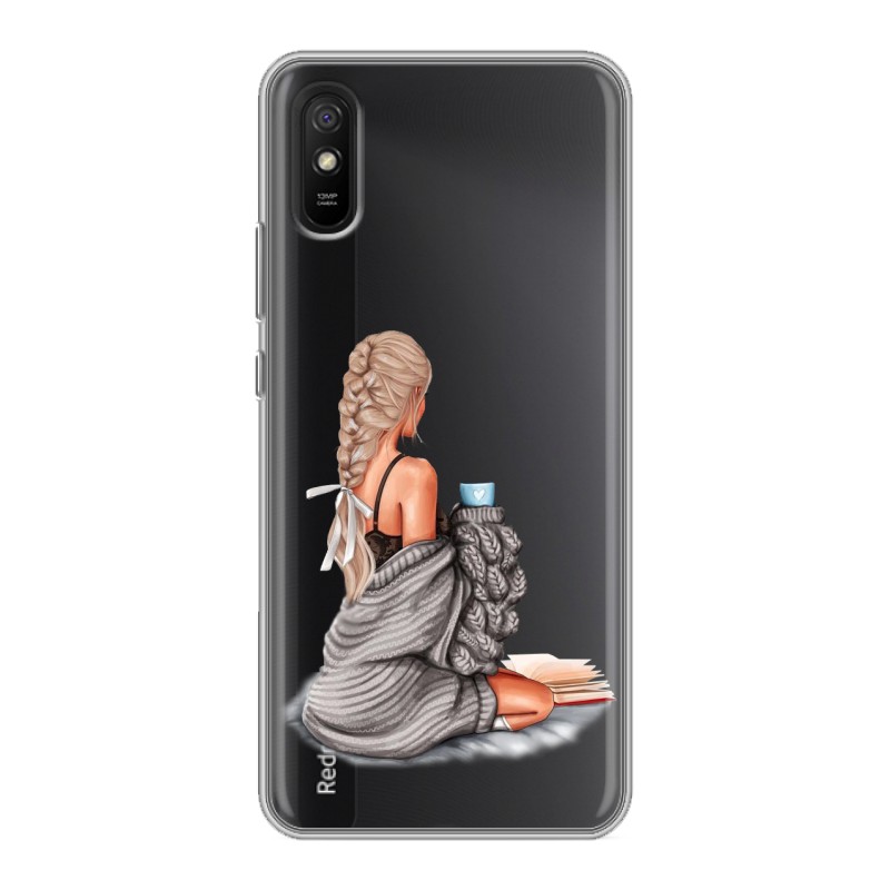 фото Полупрозрачный дизайнерский силиконовый чехол для xiaomi redmi 9a девушка и кофе 100gadgets