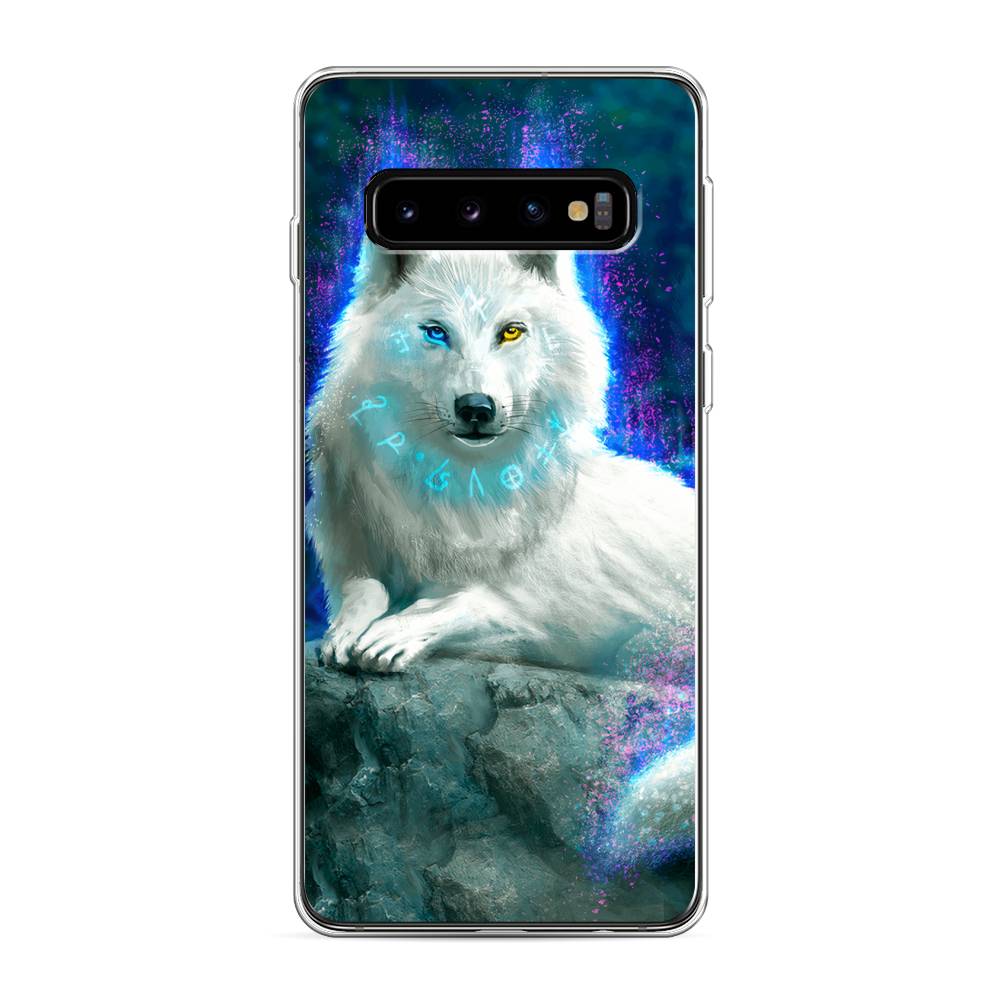 

Чехол Awog на Samsung Galaxy S10 / Самсунг Галакси S10 "Белоснежный волк", Белый;зеленый;фиолетовый