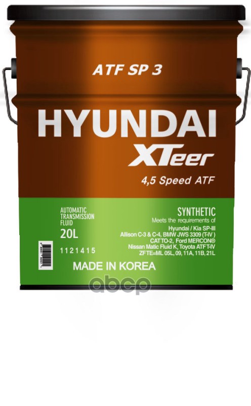 фото Трансмиссионное масло для акпп синтетическое hyundai xteer atf sp3, 20л 1121415 hyundai xt