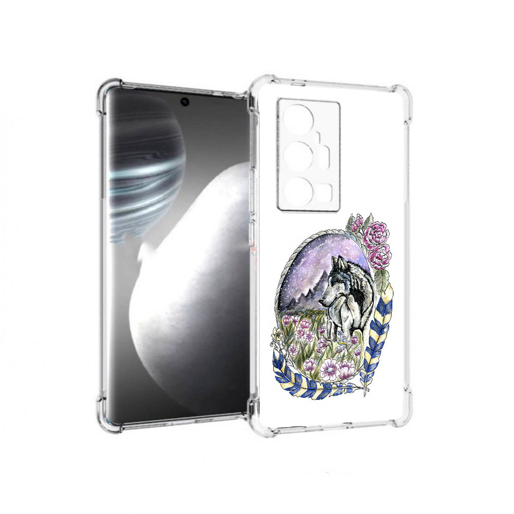 

Чехол MyPads Tocco для Vivo X7 Pro нарисованный волк в цветах с перьями (PT227071.403.509), Прозрачный, Tocco