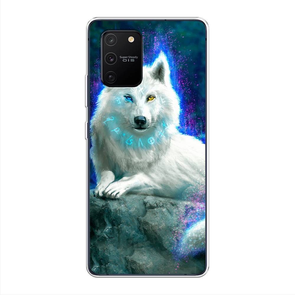 

Чехол Awog на Samsung Galaxy A91 / Самсунг Галакси А91 "Белоснежный волк", Белый;зеленый;фиолетовый